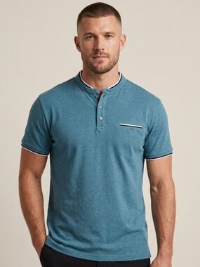 Scott James Men’s Blue Henley Polo Shirt - Short Sleeve - Size XL